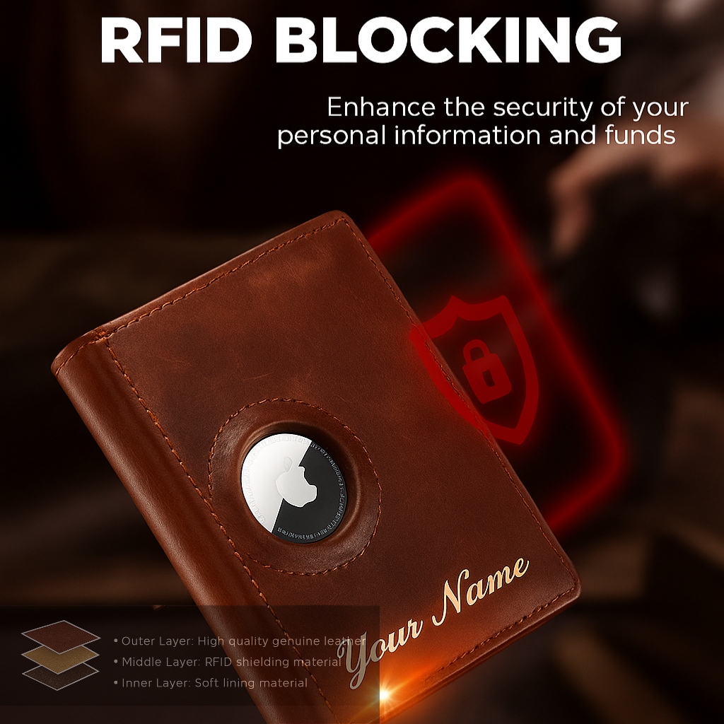 Smart Airtag Wallet – Slim Leather RFID Card Holder for Men