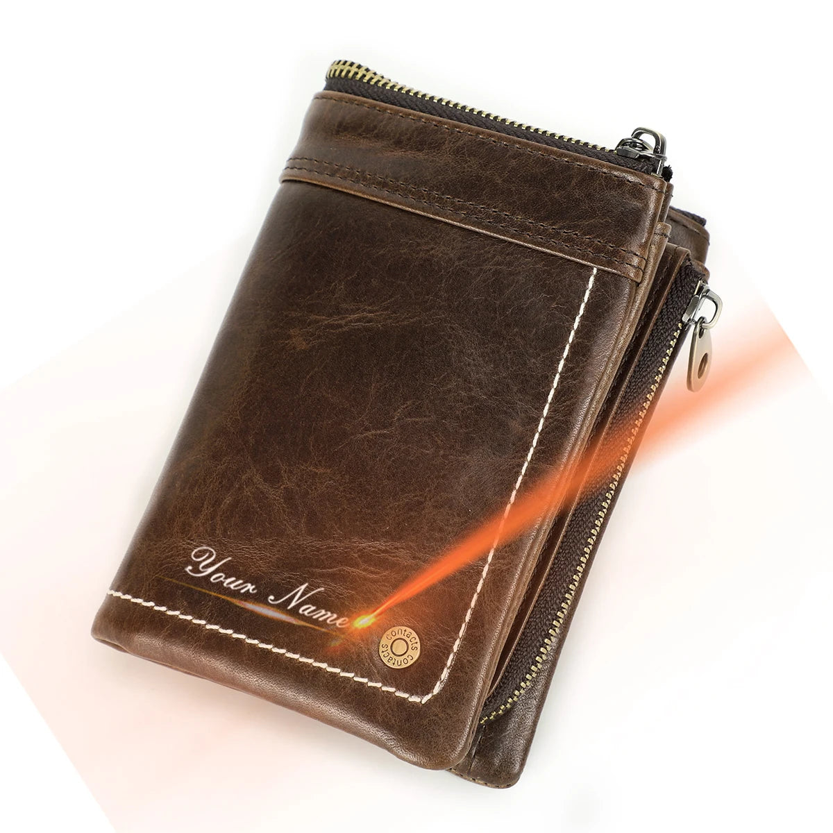 Premium Crackle Leather Wallet for Men – Slim Bifold, AirTag Slot